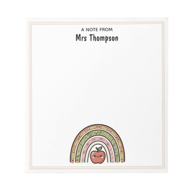 Personalized Custom School Teacher Apple Rainbow Notepad (Front)