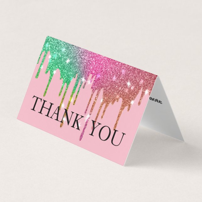Personalized Custom Simple Glitter Drip Thank You Business Card (Front)