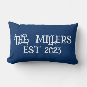 PERSONALIZED CUSTOM WEDDING NAVY BLUE LUMBAR CUSHION