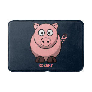 Personalized customized Animal Pig Blue Bath Mat