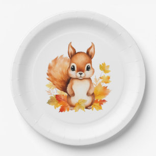 Personalized Cute Animal Squirrel Autumn Leaves  Paper Plate