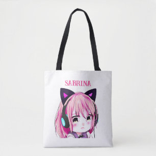 Personalized Cute Anime Girl with Cat Ears Tote Bag
