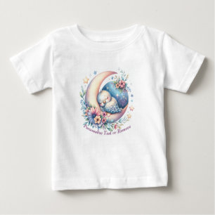 Personalized Cute Baby Bird Sleeping on Moon Baby T-Shirt