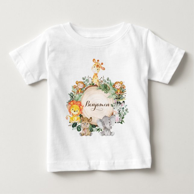 Personalized Cute Baby Jungle Safari Animals T-Shirt (Front)