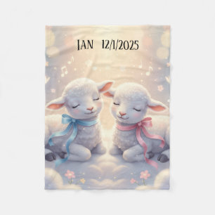 Personalized Cute Baby Lambs on a cloud Fleece Blanket