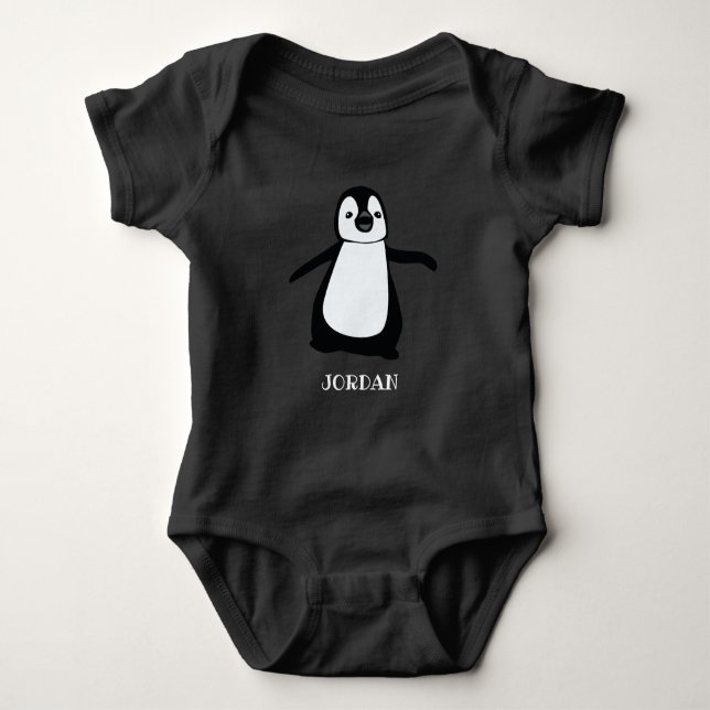 Personalized cute Baby penguin illustration black Bodysuit (Front)