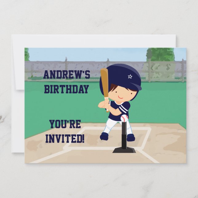 Personalized Cute Baseball cartoon player Invitation (Front)