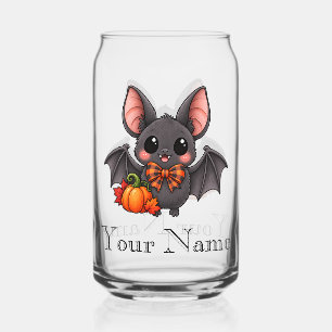 Personalized Cute Bat and Pumpkin Halloween Can Gl Glass