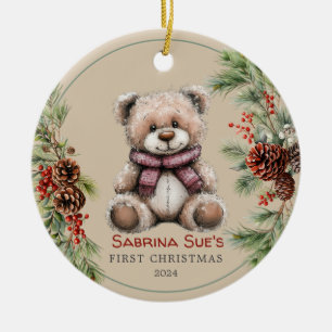 Personalized Cute Bear Baby's First Christmas Ceramic Tree Decoration