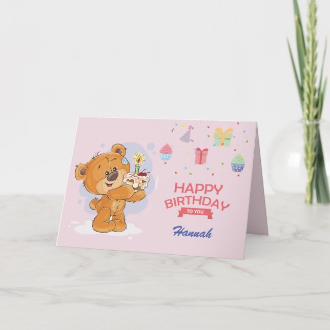 Personalized Cute Bear Birthday Card (Front)