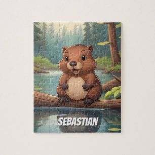 Personalized cute beaver kids jigsaw puzzle