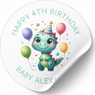 Personalized Cute Birthday Dinosaur  Classic Round Sticker