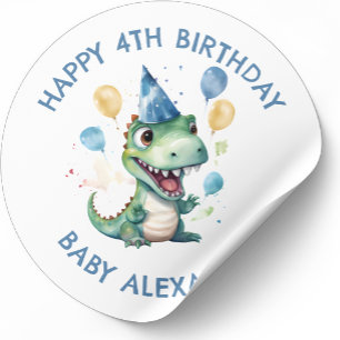 Personalized Cute Birthday Dinosaur  Classic Round Sticker