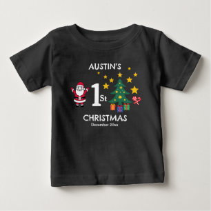 Personalized Cute Black Baby Boy's 1st Christmas  T-Shirt