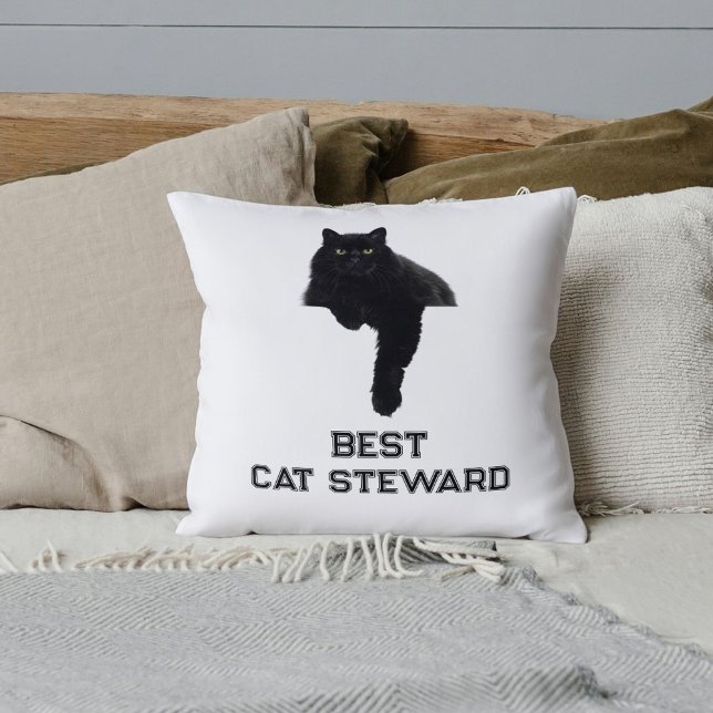 Personalized Cute Black Cat Photo Funny Quote Pet Cushion (Creator Uploaded)