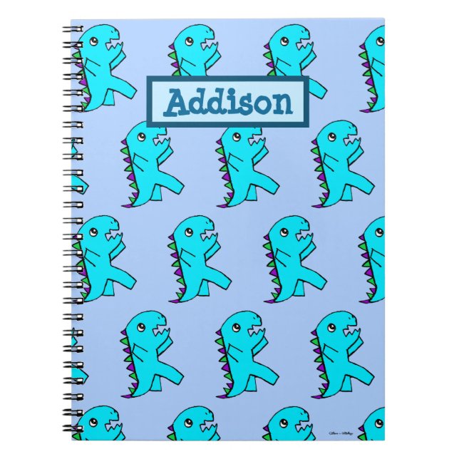 Personalized Cute Blue Dinosaur Notebook (Front)