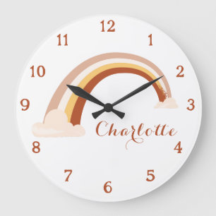 Personalized Cute Boho Rainbow Nursery Large Clock