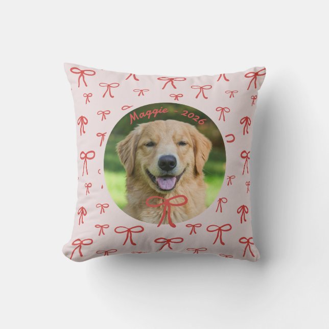 Personalized Cute Bow Pattern Pet Photo Pillow (Front)