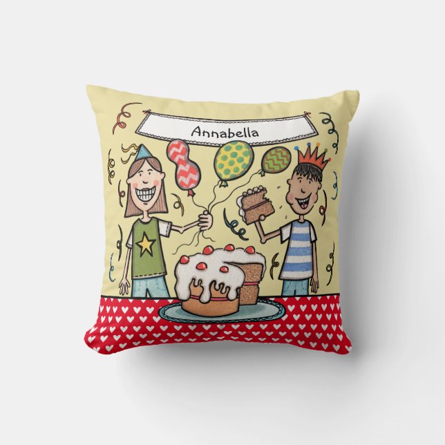 Personalized Cute Children's Party Illustration Cushion (Front)