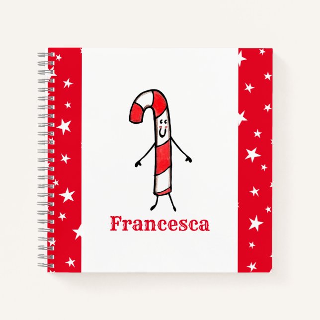 Personalized Cute Christmas Candy Cane Notebook (Front)