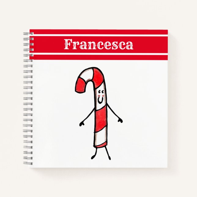 Personalized Cute Christmas Candy Cane Notebook (Front)