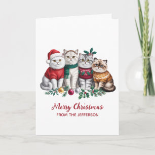 Personalized Cute Christmas Cat Cats Holiday Card 