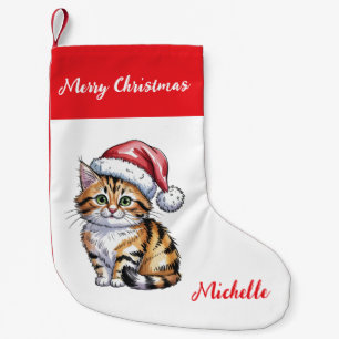 Personalized Cute Christmas Cat Holiday Small Christmas Stocking