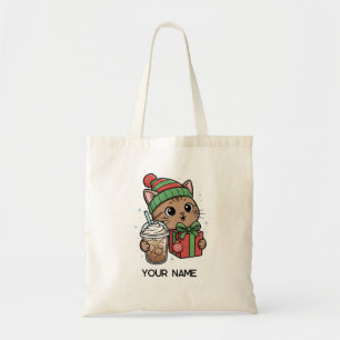 Personalized Cute Christmas Cat Tote Bag
