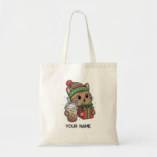 Personalized Cute Christmas Cat Tote Bag