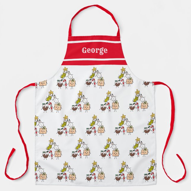 Personalized Cute Christmas Characters Apron (Front)