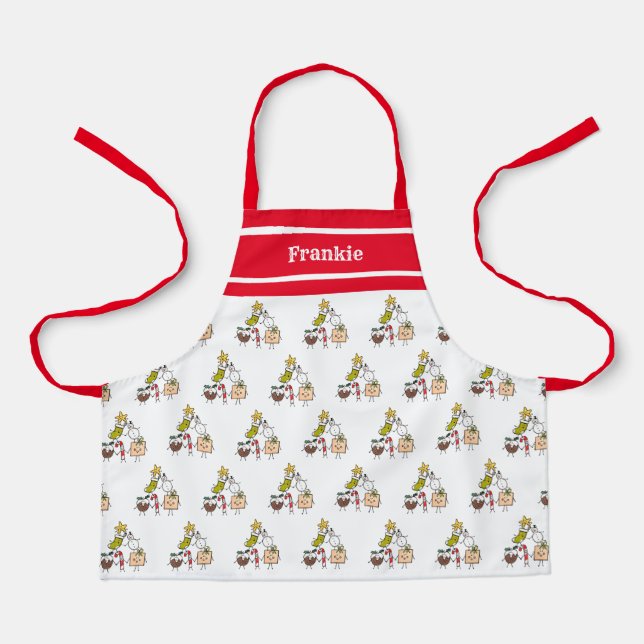 Personalized Cute Christmas Characters Apron (Front)