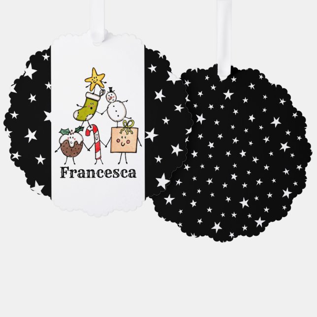 Personalized Cute Christmas Characters Tree Decoration Card (Front/Back)