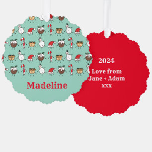 Personalized Cute Christmas Characters Tree Decoration Card