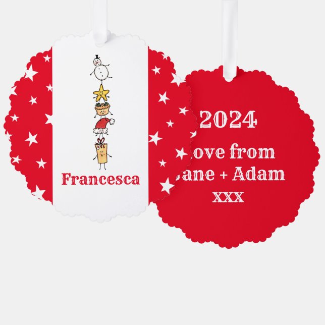 Personalized Cute Christmas Characters Tree Decoration Card (Front/Back)