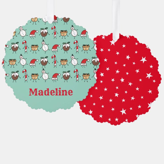 Personalized Cute Christmas Characters Tree Decoration Card (Front/Back)