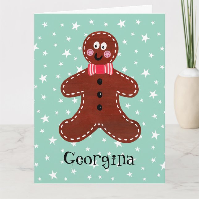 Personalized Cute Christmas Gingerbread Man  Card (Front)