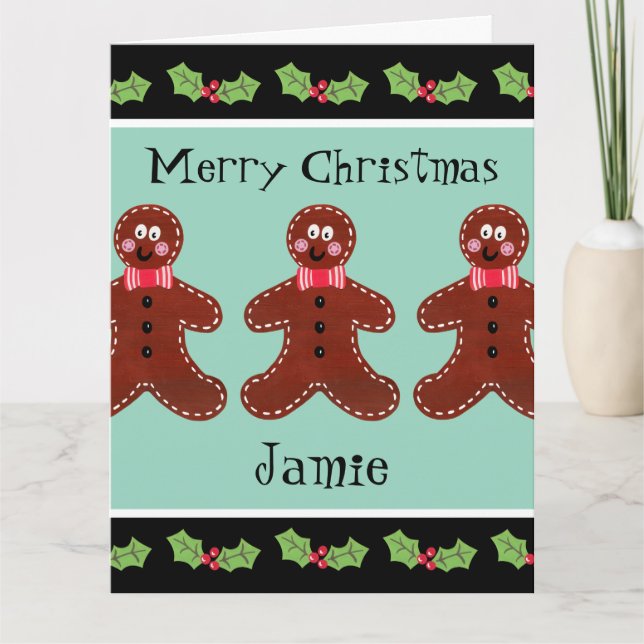 Personalized Cute Christmas Gingerbread Man  Card (Front)