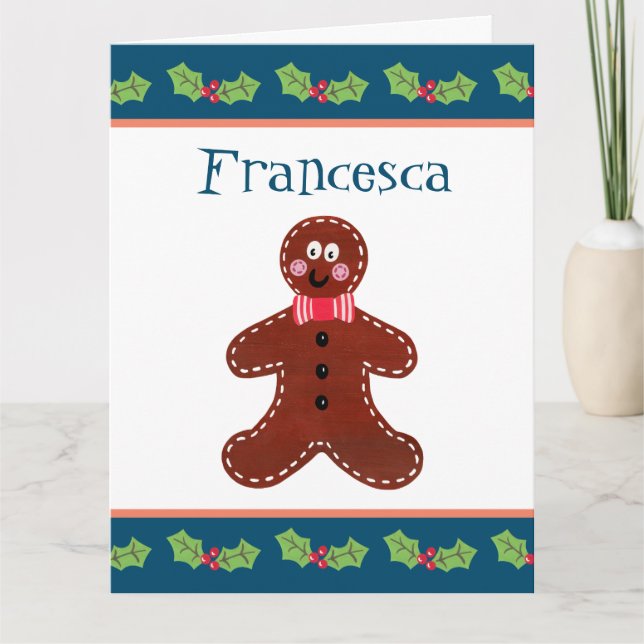Personalized Cute Christmas Gingerbread Man  Card (Front)