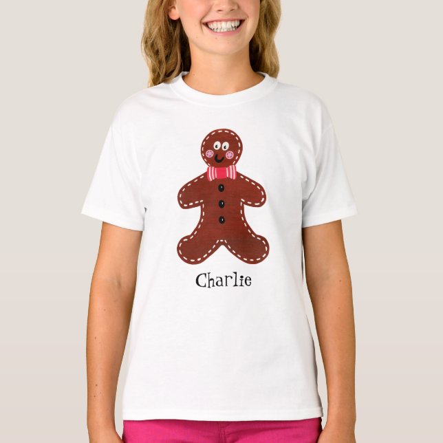 Personalized Cute Christmas Gingerbread Man  T-Shirt (Front)