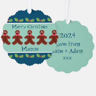 Personalized Cute Christmas Gingerbread Man Tree Decoration Card