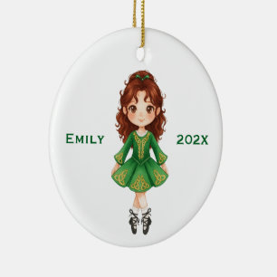 Personalized Cute Christmas Irish Girl Step Dance Ceramic Tree Decoration