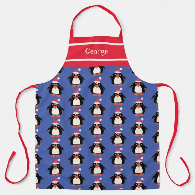 Personalized Cute Christmas Penguin Apron (Front)