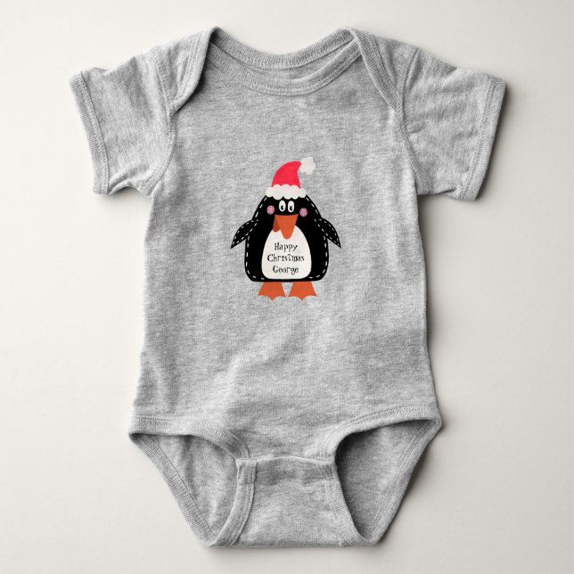 Personalized Cute Christmas Penguin Baby Bodysuit (Front)