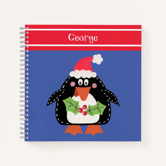 Personalized Cute Christmas Penguin Notebook (Front)