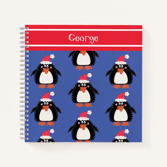 Personalized Cute Christmas Penguin Notebook (Front)