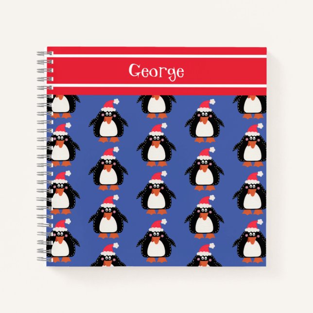 Personalized Cute Christmas Penguin Notebook (Front)