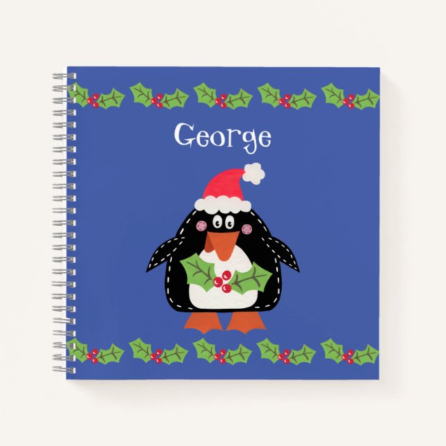 Personalized Cute Christmas Penguin Notebook (Front)