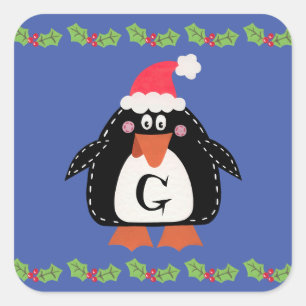 Personalized Cute Christmas Penguin Square Sticker