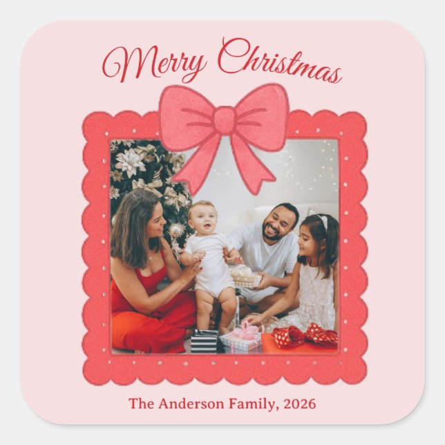 Personalized Cute Christmas Photo Collage  Square Sticker (Front)