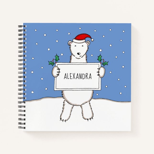 Personalized Cute Christmas Polar Bear Christmas Notebook (Front)